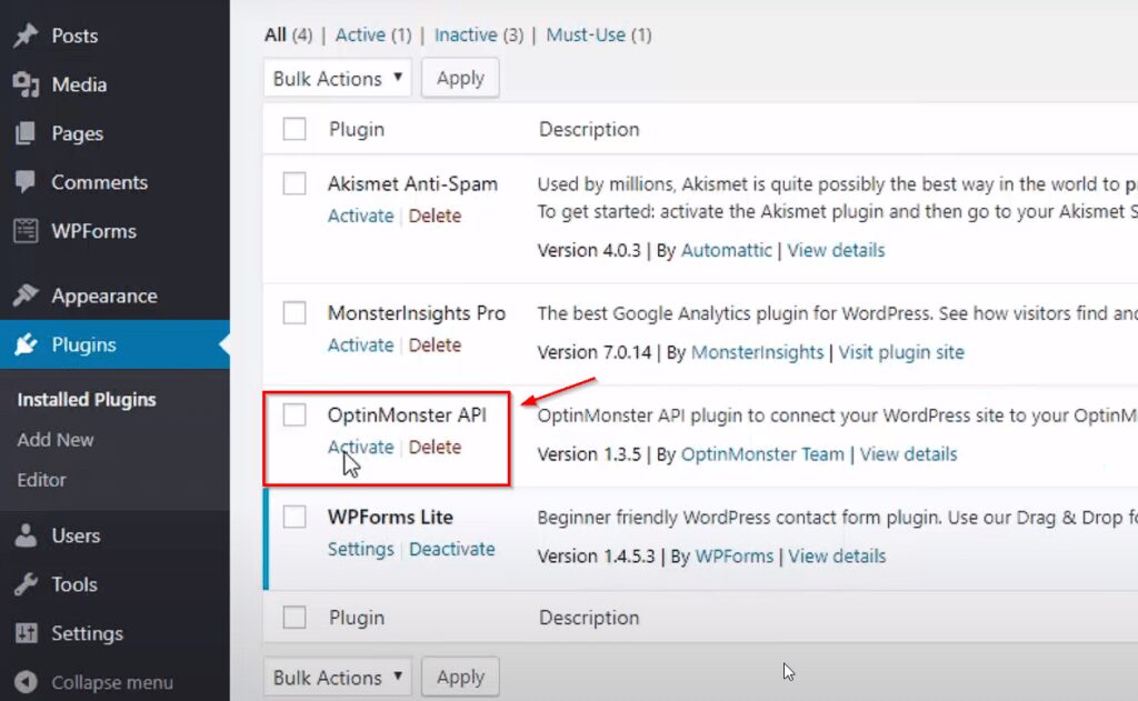 Activate WordPress plugin via FTP