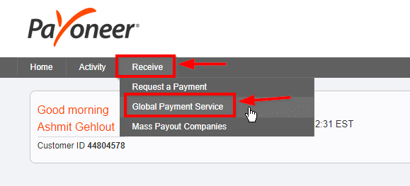 Add Bank Account in payoneer