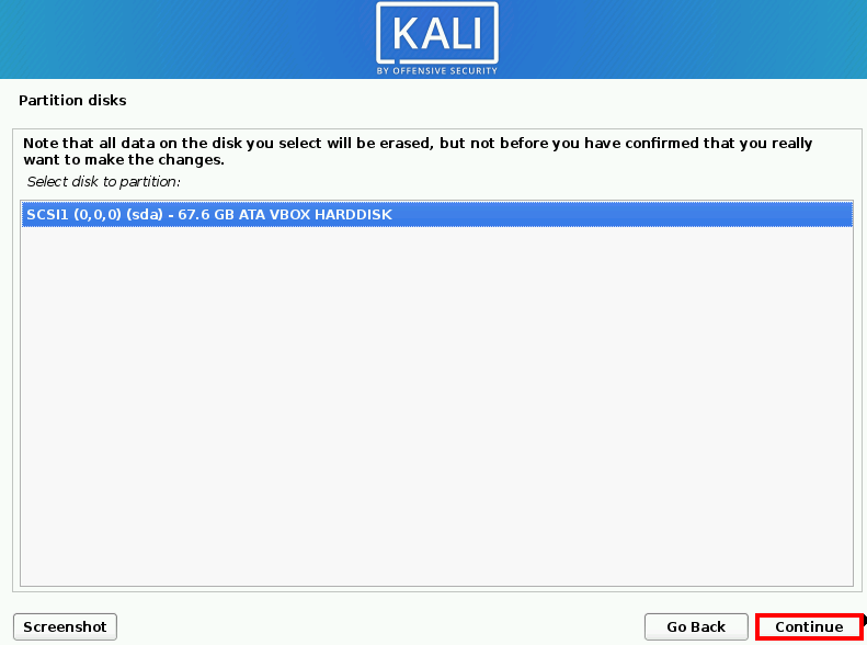 kali linux install the system failed virtualbox